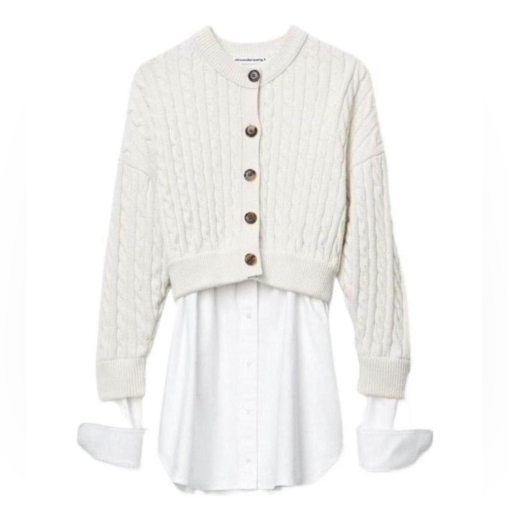 Alexander Wang Bi-Layer Cable Cardigan with Oxford shirting. NWT. Size M